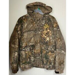 Realtree Xtra Camo Bomber Jacket Full Zip Hooded Outdoor Lined Mens Size XL Coat